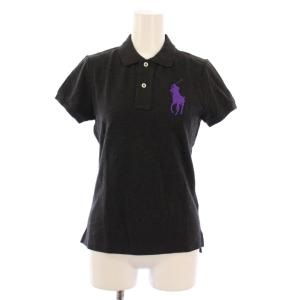 ポロシャツ 半袖 レギュラーカラー ハーフボタン ビッグロゴ 刺繍 ストレッチ 鹿の子 S チャコールグレー