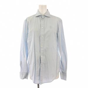 シャツ ブラウス 長袖 ホリゾンタル ロゴ 刺繍 ワンポイント ワンカラー 0 水色 ライトブルー /BB