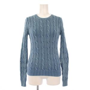 ニット セーター 長袖 クルーネック 薄手 エルボーパッチ 切替 XXS 青 ブルー /BB