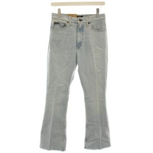 タグ付き デニムパンツ ジーンズ フレア USED加工 カットオフ 27 水色 ライトブルー /HN