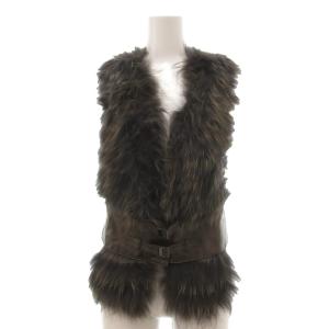 美品 リアルファー ラムレザーベスト 40 ダークブラウン /YJ