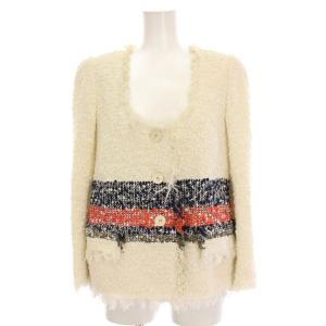 ツイードジャケット ノーカラー アウター 36 白 ホワイト JKRPGM0383 /YM