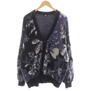 カーディガン 花柄 総柄 S 紫 パープル 黒 ブラック /AN52