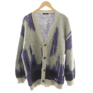カーディガン Vネック モヘヤ混 M グレー 紫 パープル /AN55