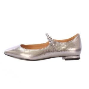 COLE HAAN ストラップパンプス スクエアトゥ ローヒール クロコ型押し レザー ワンカラー 6B シルバーカラー /BB