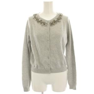 ニットカーディガン ウール混 カシミヤ混 長袖 ビジュー装飾 ショート丈 グレー LQ0213306 /HN