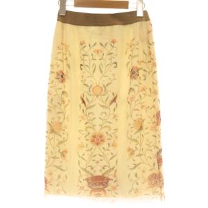 VIVIENNE TAM ロングスカート 0 アイボリー ボタニカル柄 ロング丈 配色ウエスト /AU