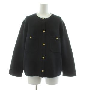 23AW コットンリリー ニットジャケット カーディガン クルーネック 金ボタン 大きいサイズ 46 黒