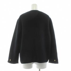 23区 23AW コットンリリー ニットジャケット カーディガン クルーネック 金ボタン 大きいサイズ 46 黒