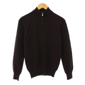ニットジャケット ブルゾン アウター ショート丈 ジップアップ カシミヤ 38 茶 ブラウン /BB