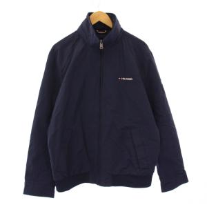 ナイロンジャケット スタンドカラー アウター ジップアップ ロゴ 刺繍 ワンポイント XL 紺 ネイビー
