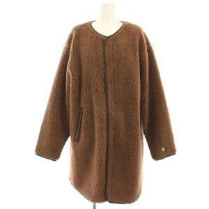 ノーカラーウールボアコート フリース ロング 2 茶 ブラウン RC-8083 /HN