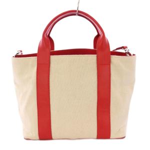 PELLICO 2WAY ハンドバッグ ショルダーバッグ キャンバス レザー バイカラー ロゴ ベージュ 赤 レッド /BB