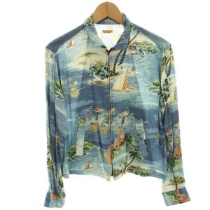 アロハシャツ シャツジャケット ブルゾン ジップアップ プリント 総柄 0 水色 ライトブルー 青 ブルー