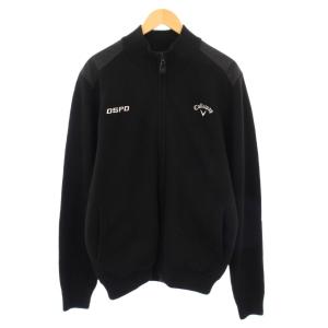 ゴルフウェア ニットジャケット ハイネック アウター ジップアップ ロゴ 刺繍 ウール混 3L 黒 ブラック