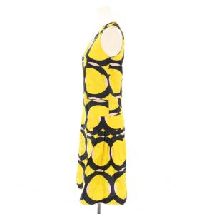 MARNI フレアワンピース ひざ丈 ノースリーブ Vネック 総柄 36 黄色 イエロー /BB