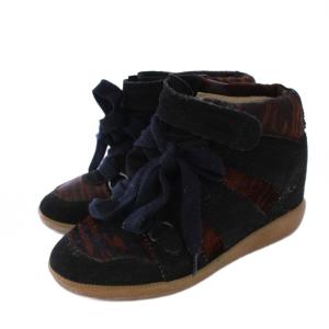 PONY OVER BASKET スニーカー インヒール ハラコ スエード 36 黒 茶 /KH