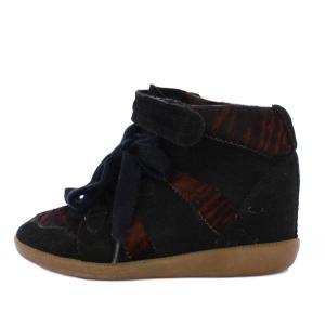 ISABEL MARANT PONY OVER BASKET スニーカー インヒール ハラコ スエード 36 黒 茶 /KH