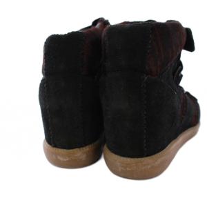 ISABEL MARANT PONY OVER BASKET スニーカー インヒール ハラコ スエード 36 黒 茶 /KH