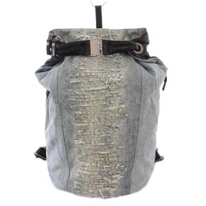 リュックサック バックパック デニム 切替 ロゴ ダメージ加工 バイカラー 青 ブルー 黒 ブラック /BB