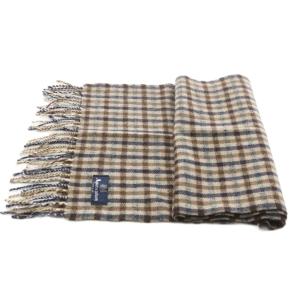 Aquascutum マフラー フリンジ チェック柄 ベージュ 茶 ブラウン 紺 ネイビー /AN23