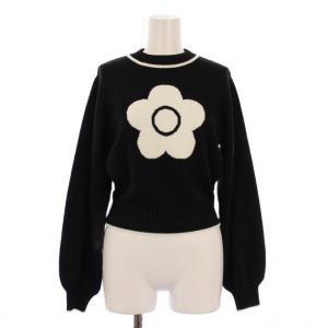 MARY QUANT 23AW ジャガードニット セーター 長袖 クルーネック ショート丈 ロゴ ストレッチ