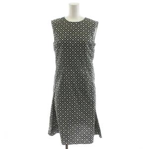 ワンピース ひざ丈 ノースリーブ 総柄 38 黒 ブラック /AN47