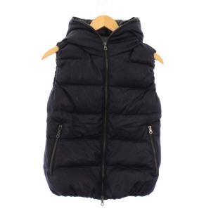 ダウンベスト ジャケット ジップアップ ショート丈 ワンカラー フード ウール カシミヤ混 40 紺 ネイビー