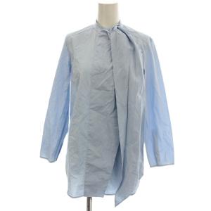 バンドカラーシャツ ボウタイ 比翼ボタン 七分袖 32 水色 ライトブルー /G