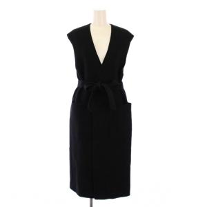 ベスト ジレ ロング丈 前開きトッパー ウール ベルト ワンカラー 無地 F 黒 ブラック /BB