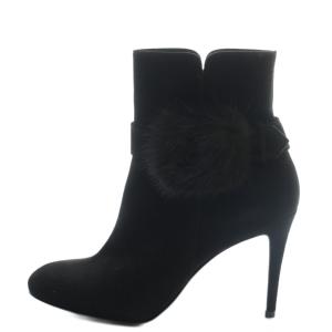ショートブーツ ファー装飾 スエード 24.0cm 黒 ブラック /AQ OS