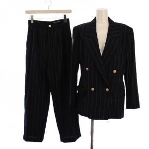 セットアップ 上下 テーラードジャケット 総裏地 ダブル 4B パンツ ジップフライ ストライプ柄 ウール