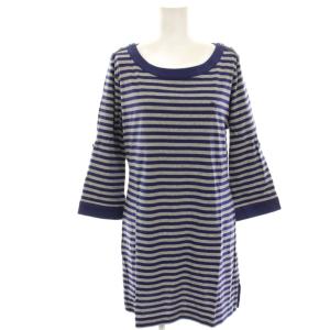 ロングTシャツ カットソー チュニック 七分袖 ボーダー 2 グレー 青 ブルー /HN