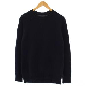 ニット セーター 長袖 クルーネック エルボーパッチ M 紺 /BM