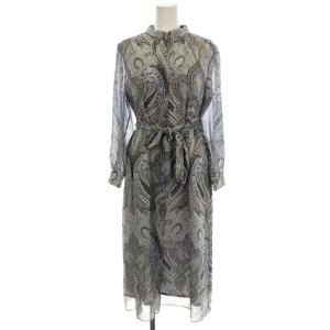 シアーワンピース ペイズリー柄 ロング 長袖 6 青 ブルー K1J10-342-20 /G