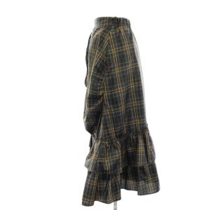 furfur チェックラッフルティアードスカート ミモレ ロング 変形 F 茶 ブラウン ベージュ 水色 ライトブルー