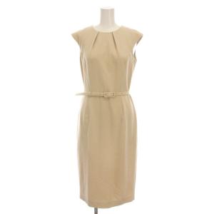ワンピース ひざ丈 38 ベージュ ベルト付き M5J11-124-40 /YM