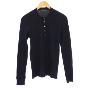 サーマルTシャツ ヘンリーネック 長袖 ストレッチ ハーフボタン ワンカラー カットオフ 46 紺 ネイビー