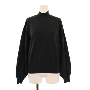 ニット セーター 長袖 ハイネック ストレッチ 無地 ワンカラー 38 黒 ブラック /BB