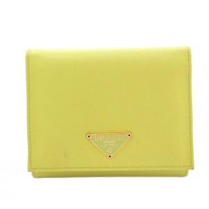 三つ折り財布 コンパクトウォレット スクエア ロゴ ワンポイント PVC 黄緑 ライトグリーン /BB