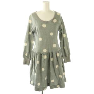 ワンピース ひざ丈 長袖 コットン M グレー オフホワイト /NR OS