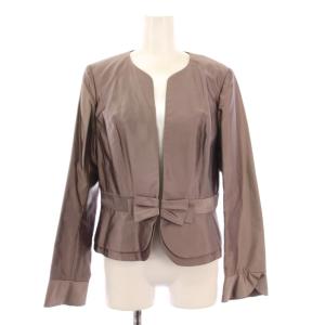 ノーカラージャケット アウター ショート丈 フリル リボン ワンカラー 9 紫 パープル /BB