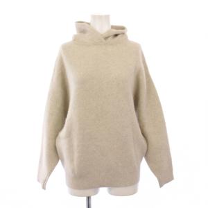 ダブルフェイスフォックスフーデッドプルオーバー ニットパーカー 長袖 無地 ワンカラー ウール混 XS