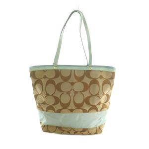 COACH トートバッグ シグネチャー柄 バイカラー ベージュ ミントグリーン 10125 /MI
