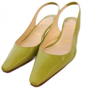 パンプス ミドルヒール ポインテッドトゥ レザー 37.5 グリーン /BM