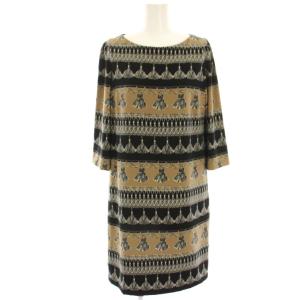 ワンピース ミニ チュニック 七分袖 総柄 38 ベージュ 黒 ブラック 52260433070 /HN