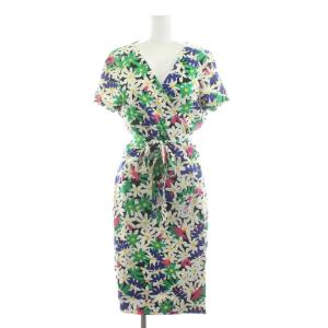 ラップワンピース ミモレ ロング 半袖 花柄 プリント シルク混 S マルチカラー D932201P16BX