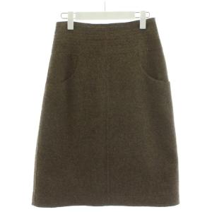 フレアスカート ひざ丈 ウール シルク 絹 40 茶 ブラウン /AN49