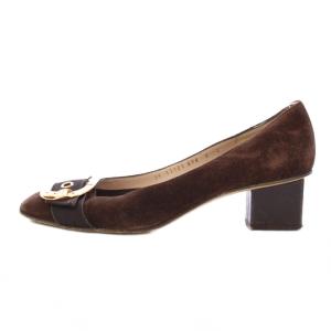 Salvatore Ferragamo パンプス スクエアトゥ チャンキーヒール ローヒール スエード 9 茶 ブラウン /BB
