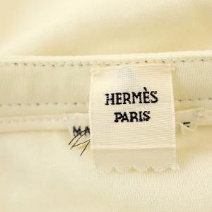 HERMES プリーツスカート ひざ丈 薄手 ステッチ スカート 38 アイボリー /G